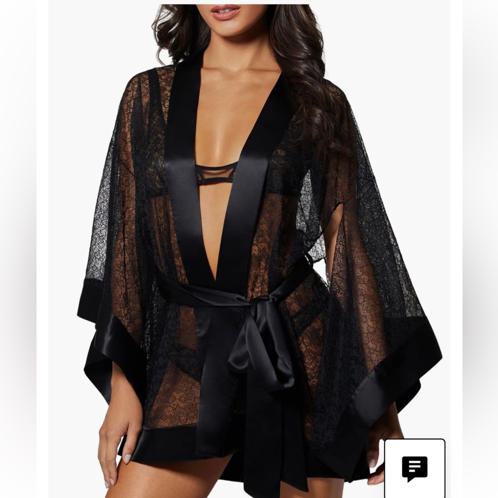 Victoria's Secret Black Sheer Lace Robe
